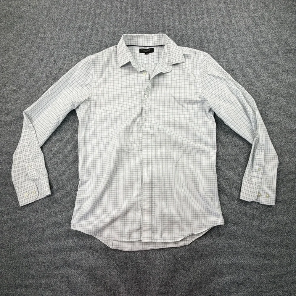 Banana Republic Slim Fit Non-Iron Grid Check Shirt White Men's Medium 15-15.5